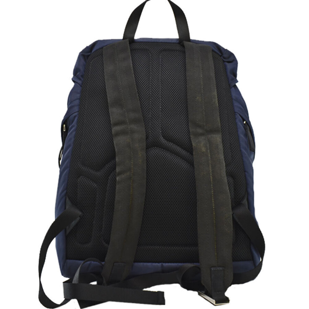 Prada Logo Triangle Blue Navy Metallic Backpack Black Silver